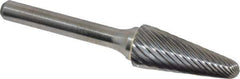 Atrax - 1/2" Cut Diam, 1/4" Shank Diam, Taper Head Single Cut Burr - Radius End, 1-1/8" LOC, 3" OAL - Apex Tool & Supply