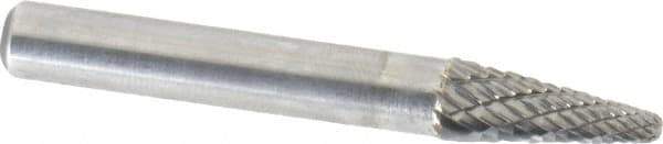 Atrax - 1/4" Cut Diam, 1/4" Shank Diam, Taper Head Double Cut Burr - Radius End, 5/8" LOC, 2" OAL - Apex Tool & Supply