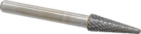 Atrax - 5/16" Cut Diam, 1/4" Shank Diam, Taper Head Double Cut Burr - Radius End, 7/8" LOC, 2-3/4" OAL - Apex Tool & Supply