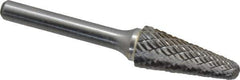 Atrax - 1/2" Cut Diam, 1/4" Shank Diam, Taper Head Double Cut Burr - Radius End, 1-1/8" LOC, 3" OAL - Apex Tool & Supply