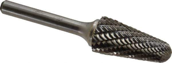 Atrax - 5/8" Cut Diam, 1/4" Shank Diam, Taper Head Double Cut Burr - Radius End, 1-5/16" LOC, 3-3/16" OAL - Apex Tool & Supply