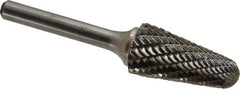 Atrax - 5/8" Cut Diam, 1/4" Shank Diam, Taper Head Double Cut Burr - Radius End, 1-5/16" LOC, 3-3/16" OAL - Apex Tool & Supply