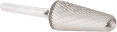 Atrax - 3/4" Cut Diam, 1/4" Shank Diam, Taper Head Double Cut Burr - Radius End, 1-1/2" LOC, 3-3/8" OAL - Apex Tool & Supply