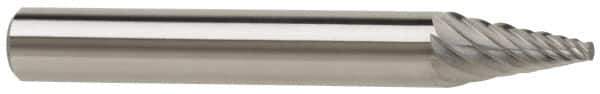 M.A. Ford - 1/4" Cut Diam, 1/4" Shank Diam, Cone Head Single Cut Burr - Carbide, Point End, 1/2" LOC, 2" OAL - Apex Tool & Supply