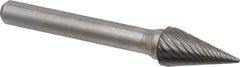 Atrax - 3/8" Cut Diam, 1/4" Shank Diam, Cone Head Single Cut Burr - Carbide, Point End, 5/8" LOC, 2-1/2" OAL - Apex Tool & Supply