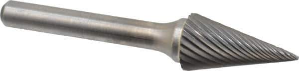 Atrax - 1/2" Cut Diam, 1/4" Shank Diam, Cone Head Single Cut Burr - Carbide, Point End, 7/8" LOC, 2-3/4" OAL - Apex Tool & Supply