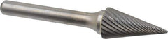 Atrax - 1/2" Cut Diam, 1/4" Shank Diam, Cone Head Single Cut Burr - Carbide, Point End, 7/8" LOC, 2-3/4" OAL - Apex Tool & Supply