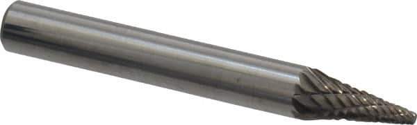Atrax - 1/4" Cut Diam, 1/4" Shank Diam, Cone Head Double Cut Burr - Carbide, Point End, 1/2" LOC, 2" OAL - Apex Tool & Supply
