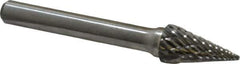 Atrax - 3/8" Cut Diam, 1/4" Shank Diam, Cone Head Double Cut Burr - Carbide, Point End, 5/8" LOC, 2-1/2" OAL - Apex Tool & Supply