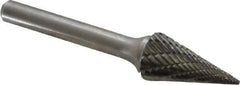 Atrax - 1/2" Cut Diam, 1/4" Shank Diam, Cone Head Double Cut Burr - Carbide, Point End, 7/8" LOC, 2-3/4" OAL - Apex Tool & Supply