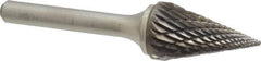 Atrax - 5/8" Cut Diam, 1/4" Shank Diam, Cone Head Double Cut Burr - Carbide, Point End, 1" LOC, 2-7/8" OAL - Apex Tool & Supply