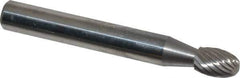 Atrax - 1/4" Cut Diam, 1/4" Shank Diam, Oval Head Single Cut Burr - Carbide, Radius End, 3/8" LOC, 2" OAL - Apex Tool & Supply