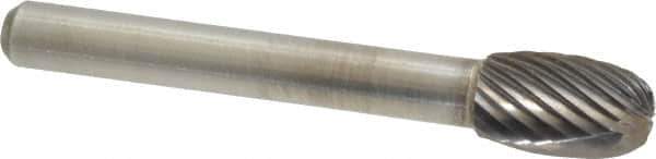 Atrax - 3/8" Cut Diam, 1/4" Shank Diam, Oval Head Single Cut Burr - Carbide, Radius End, 5/8" LOC, 2-3/8" OAL - Apex Tool & Supply