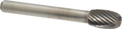Atrax - 3/8" Cut Diam, 1/4" Shank Diam, Oval Head Single Cut Burr - Carbide, Radius End, 5/8" LOC, 2-3/8" OAL - Apex Tool & Supply