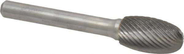 Atrax - 1/2" Cut Diam, 1/4" Shank Diam, Oval Head Single Cut Burr - Carbide, Radius End, 7/8" LOC, 2-5/8" OAL - Apex Tool & Supply