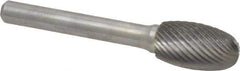 Atrax - 1/2" Cut Diam, 1/4" Shank Diam, Oval Head Single Cut Burr - Carbide, Radius End, 7/8" LOC, 2-5/8" OAL - Apex Tool & Supply