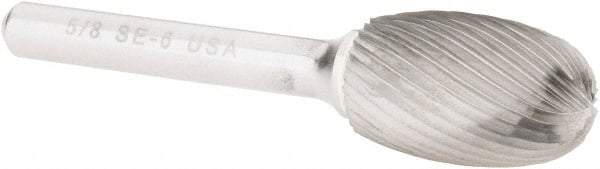 Atrax - 5/8" Cut Diam, 1/4" Shank Diam, Oval Head Single Cut Burr - Carbide, Radius End, 1" LOC, 2-3/4" OAL - Apex Tool & Supply
