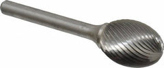 Atrax - 3/4" Cut Diam, 1/4" Shank Diam, Oval Head Single Cut Burr - Carbide, Radius End, 1" LOC, 2-3/4" OAL - Apex Tool & Supply