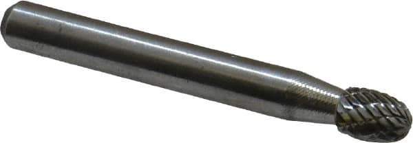 Atrax - 1/4" Cut Diam, 1/4" Shank Diam, Oval Head Double Cut Burr - Carbide, Radius End, 3/8" LOC, 2" OAL - Apex Tool & Supply