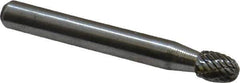 Atrax - 1/4" Cut Diam, 1/4" Shank Diam, Oval Head Double Cut Burr - Carbide, Radius End, 3/8" LOC, 2" OAL - Apex Tool & Supply