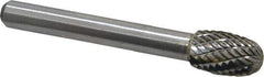 Atrax - 3/8" Cut Diam, 1/4" Shank Diam, Oval Head Double Cut Burr - Carbide, Radius End, 5/8" LOC, 2-3/8" OAL - Apex Tool & Supply