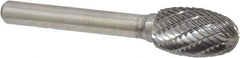 Atrax - 1/2" Cut Diam, 1/4" Shank Diam, Oval Head Double Cut Burr - Carbide, Radius End, 7/8" LOC, 2-5/8" OAL - Apex Tool & Supply