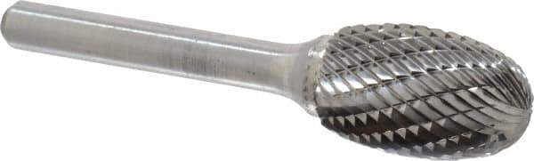 Atrax - 5/8" Cut Diam, 1/4" Shank Diam, Oval Head Double Cut Burr - Carbide, Radius End, 1" LOC, 2-3/4" OAL - Apex Tool & Supply
