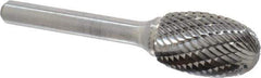 Atrax - 5/8" Cut Diam, 1/4" Shank Diam, Oval Head Double Cut Burr - Carbide, Radius End, 1" LOC, 2-3/4" OAL - Apex Tool & Supply