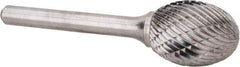 Atrax - 3/4" Cut Diam, 1/4" Shank Diam, Oval Head Double Cut Burr - Carbide, Radius End, 1" LOC, 2-3/4" OAL - Apex Tool & Supply