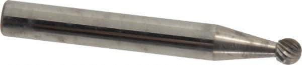 Atrax - 3/16" Cut Diam, 1/4" Shank Diam, Ball Head Single Cut Burr - Carbide, Radius End, 1/8" LOC, 2" OAL - Apex Tool & Supply