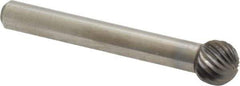 Atrax - 3/8" Cut Diam, 1/4" Shank Diam, Ball Head Single Cut Burr - Carbide, Radius End, 5/16" LOC, 2-1/8" OAL - Apex Tool & Supply