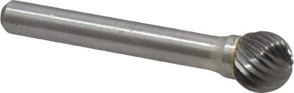 Atrax - 7/16" Cut Diam, 1/4" Shank Diam, Ball Head Single Cut Burr - Carbide, Radius End, 3/8" LOC, 2-3/16" OAL - Apex Tool & Supply