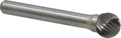 Atrax - 7/16" Cut Diam, 1/4" Shank Diam, Ball Head Single Cut Burr - Carbide, Radius End, 3/8" LOC, 2-3/16" OAL - Apex Tool & Supply