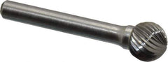 Atrax - 1/2" Cut Diam, 1/4" Shank Diam, Ball Head Single Cut Burr - Carbide, Radius End, 7/16" LOC, 2-1/4" OAL - Apex Tool & Supply