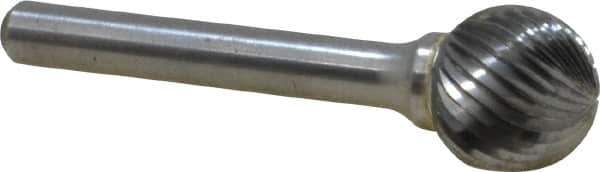 Atrax - 5/8" Cut Diam, 1/4" Shank Diam, Ball Head Single Cut Burr - Carbide, Radius End, 9/16" LOC, 2-3/8" OAL - Apex Tool & Supply