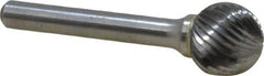 Atrax - 5/8" Cut Diam, 1/4" Shank Diam, Ball Head Single Cut Burr - Carbide, Radius End, 9/16" LOC, 2-3/8" OAL - Apex Tool & Supply