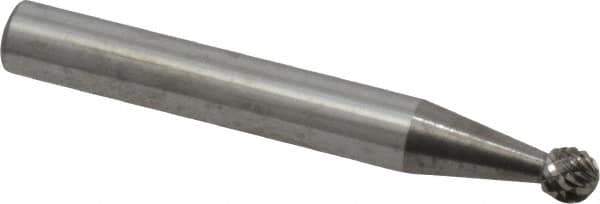 Atrax - 3/16" Cut Diam, 1/4" Shank Diam, Ball Head Double Cut Burr - Carbide, Radius End, 1/8" LOC, 2" OAL - Apex Tool & Supply
