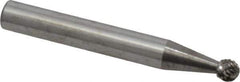 Atrax - 3/16" Cut Diam, 1/4" Shank Diam, Ball Head Double Cut Burr - Carbide, Radius End, 1/8" LOC, 2" OAL - Apex Tool & Supply