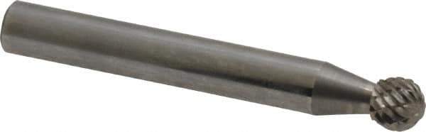 Atrax - 1/4" Cut Diam, 1/4" Shank Diam, Ball Head Double Cut Burr - Carbide, Radius End, 7/32" LOC, 2" OAL - Apex Tool & Supply