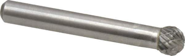 Atrax - 5/16" Cut Diam, 1/4" Shank Diam, Ball Head Double Cut Burr - Carbide, Radius End, 1/4" LOC, 2-1/32" OAL - Apex Tool & Supply