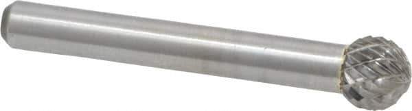 Atrax - 3/8" Cut Diam, 1/4" Shank Diam, Ball Head Double Cut Burr - Carbide, Radius End, 5/16" LOC, 2-1/8" OAL - Apex Tool & Supply