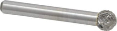 Atrax - 3/8" Cut Diam, 1/4" Shank Diam, Ball Head Double Cut Burr - Carbide, Radius End, 5/16" LOC, 2-1/8" OAL - Apex Tool & Supply