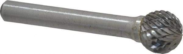 Atrax - 1/2" Cut Diam, 1/4" Shank Diam, Ball Head Double Cut Burr - Carbide, Radius End, 7/16" LOC, 2-1/4" OAL - Apex Tool & Supply