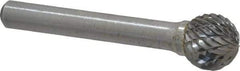 Atrax - 1/2" Cut Diam, 1/4" Shank Diam, Ball Head Double Cut Burr - Carbide, Radius End, 7/16" LOC, 2-1/4" OAL - Apex Tool & Supply