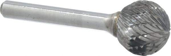 Atrax - 3/4" Cut Diam, 1/4" Shank Diam, Ball Head Double Cut Burr - Carbide, Radius End, 11/16" LOC, 2-7/16" OAL - Apex Tool & Supply