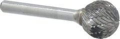 Atrax - 3/4" Cut Diam, 1/4" Shank Diam, Ball Head Double Cut Burr - Carbide, Radius End, 11/16" LOC, 2-7/16" OAL - Apex Tool & Supply