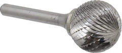Atrax - 1" Cut Diam, 1/4" Shank Diam, Ball Head Double Cut Burr - Carbide, Radius End, 15/16" LOC, 2-11/16" OAL - Apex Tool & Supply