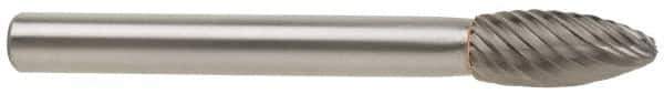 SGS Pro - 1/2" Cut Diam, 1/4" Shank Diam, Flame Head Double Cut Burr - Carbide, Radius End, 1-1/4" LOC, 3" OAL - Apex Tool & Supply