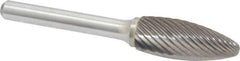 Atrax - 1/2" Cut Diam, 1/4" Shank Diam, Flame Head Single Cut Burr - Carbide, Radius End, 1-1/4" LOC, 3" OAL - Apex Tool & Supply