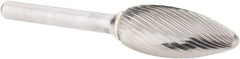 Atrax - 5/8" Cut Diam, 1/4" Shank Diam, Flame Head Single Cut Burr - Carbide, Radius End, 1-7/16" LOC, 3-3/16" OAL - Apex Tool & Supply
